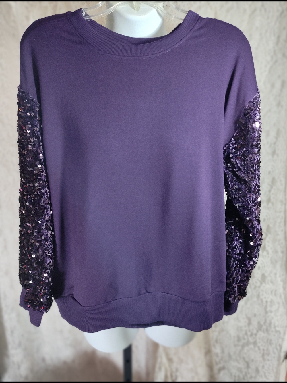 Cato Purple Sequin Sleeve Sweatshirt
